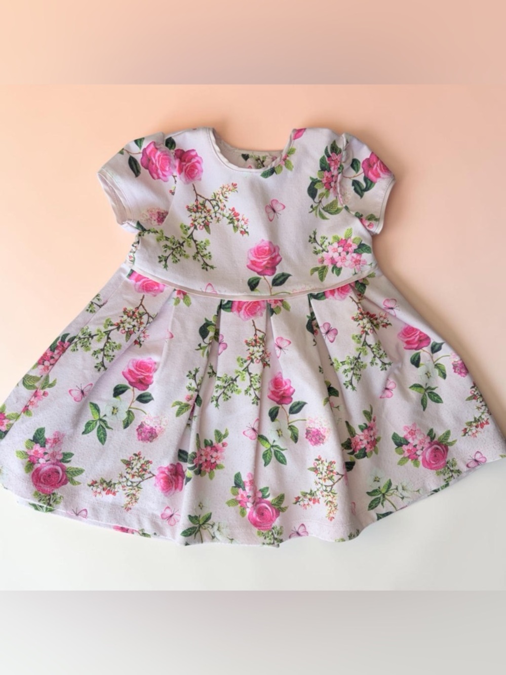 Little Me Pink Floral Baby Dress with Green Leaves 18M
